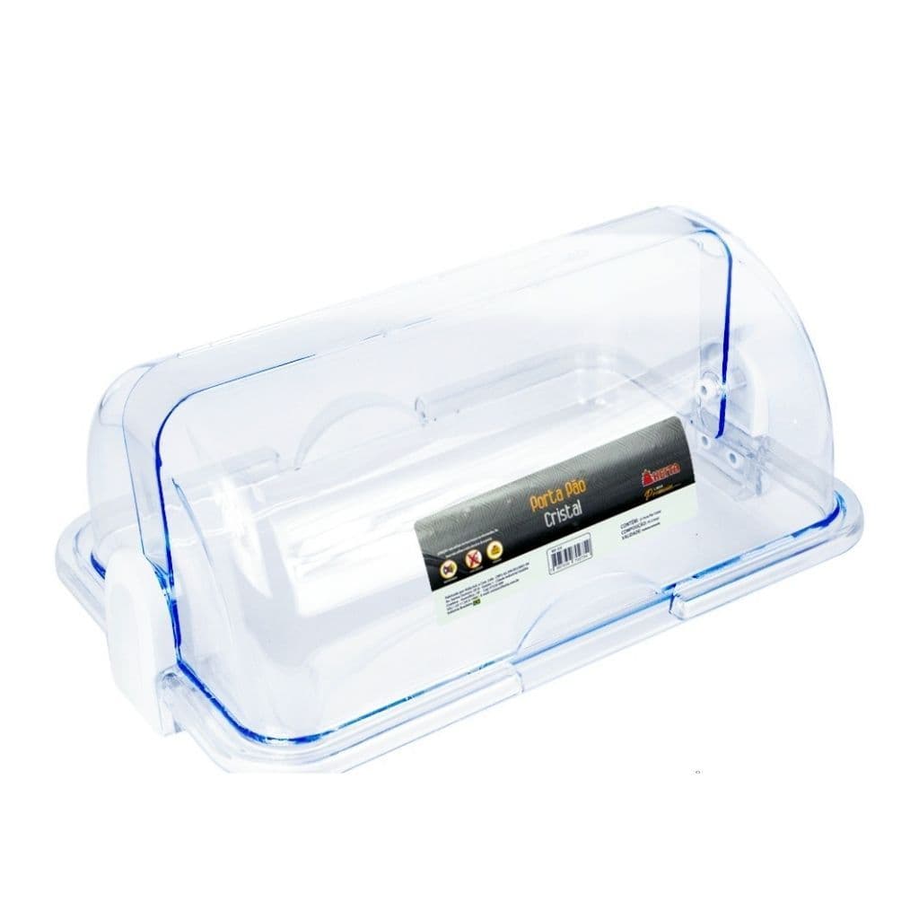 Porta Pão Acrílico Cristal  2 Tampas Articulável Keita 31cm