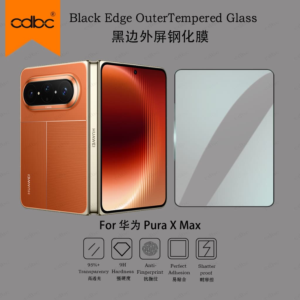 cdbc Filme Temperado De Tela Externa Black-Edge HD E Anti-Espião Para Huawei Pura X Max Impressão Digital À Prova De Exp
