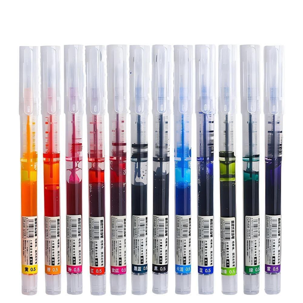 Caneta De Gel Líquido Reto De 12 Cores , Secagem Rápida , Canetas Coloridas De Grande Capacidade , Rolo De 0.5 Mm