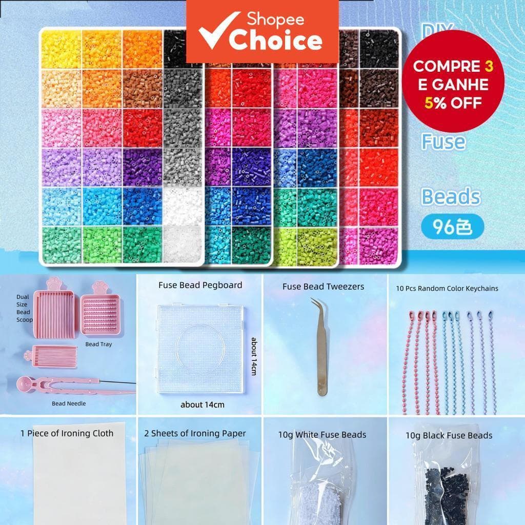 96 peças/conjunto de contas de fusão de cores variadas 2,6mm para arte em pixel DIY Perler, ferramentas completas, brinq
