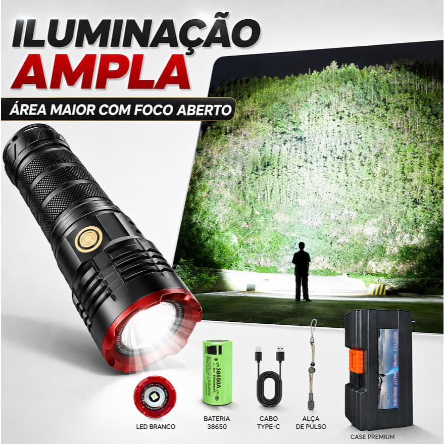 Rechargeable Tactical Flashlight 300K Lumens  Zoom 5 Modes Long Range 38650 Battery & Case SS5