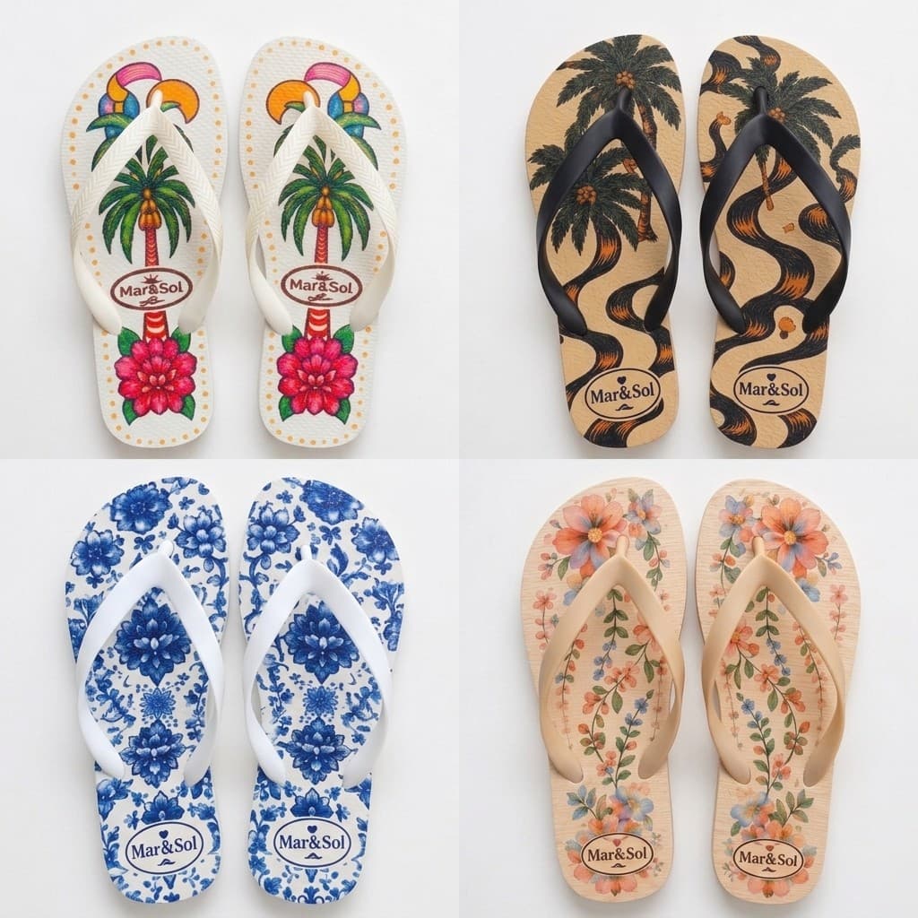 Chinelo 4 Pares Colorido Estampado Floral Verão