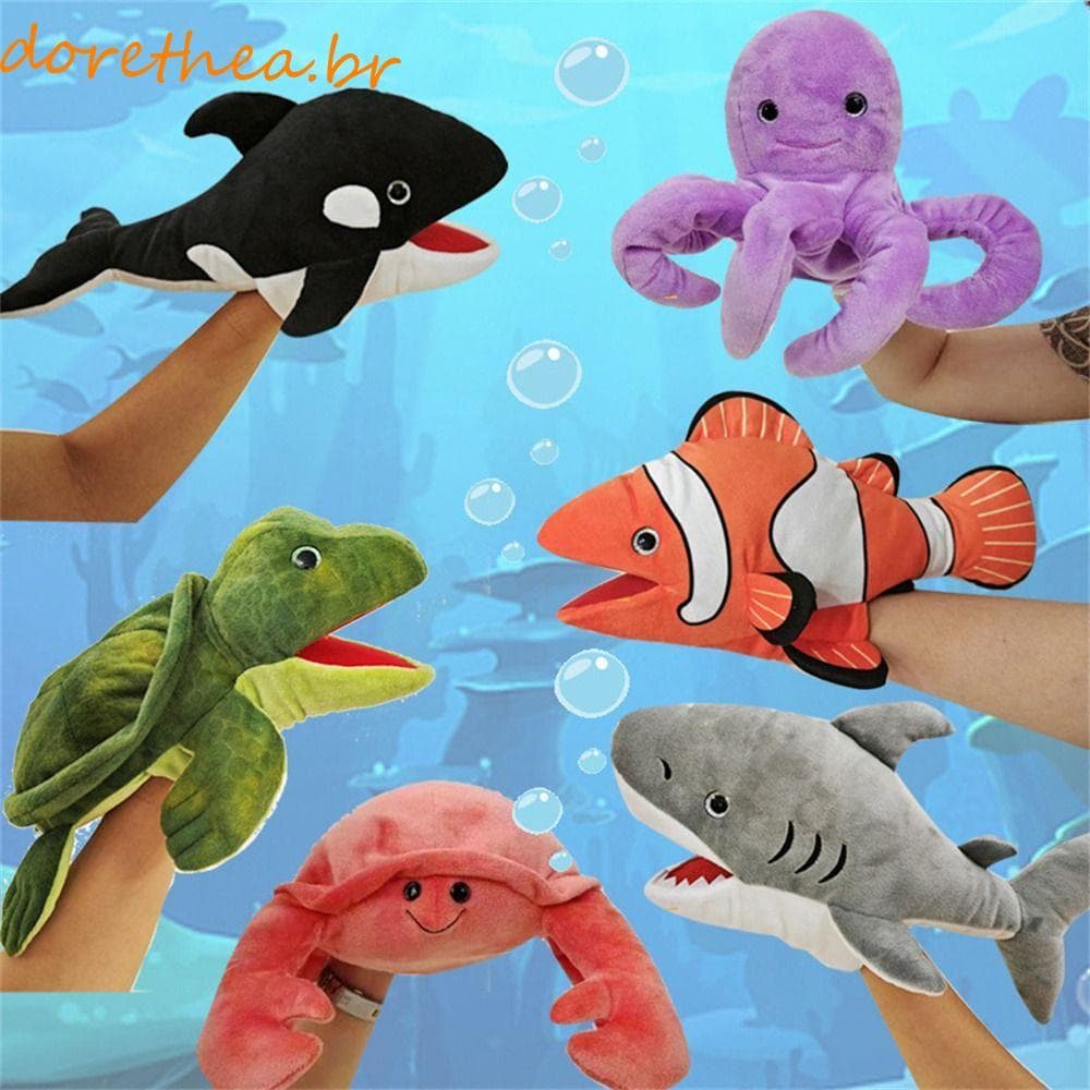 DORETHEA Fantoches De Animais Marinhos , Fantoche De Tubarão De Pelúcia Com Boca Móvel De Baleia Tartaruga , Boneca De M