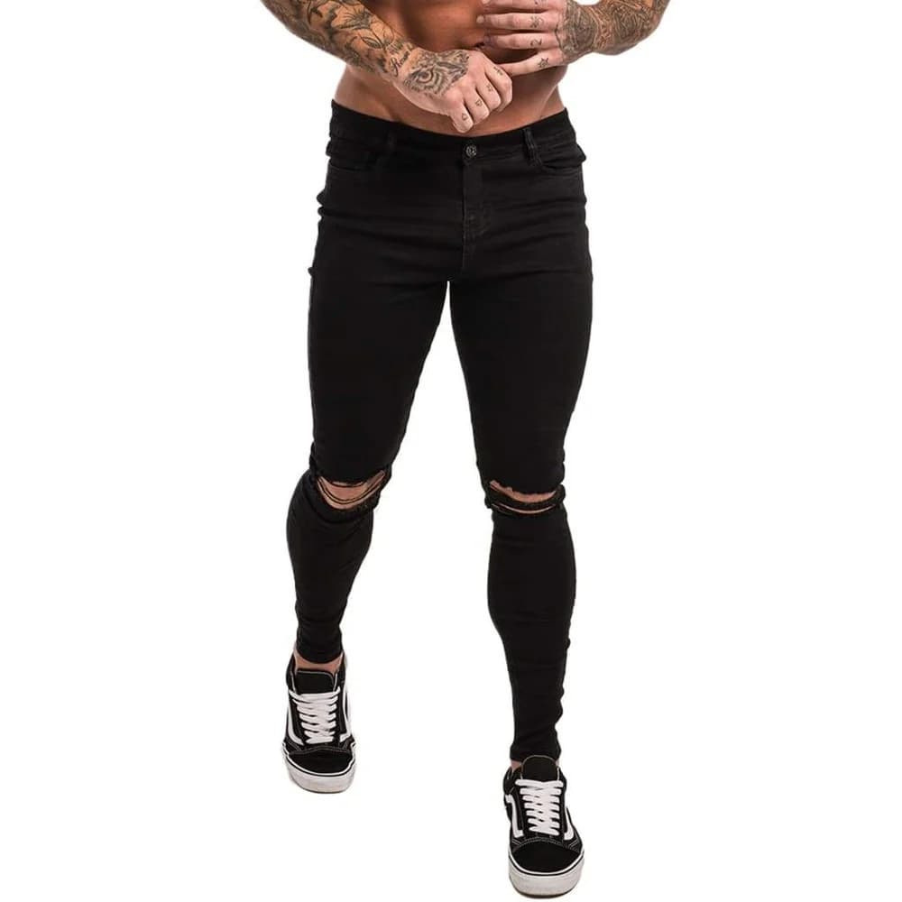 Calça Jeans Solta Masculina Da Moda De Rua Alta Com Design De Rasgo , Estilo Casual De Negócios , Roupa