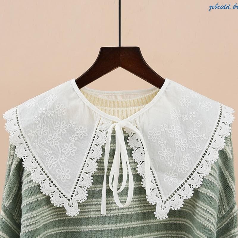 zebeidd Elegante Gola Dickey para Meninas, Xale Branco de Renda Bordada Floral, Estilo Estudantil C VCYV