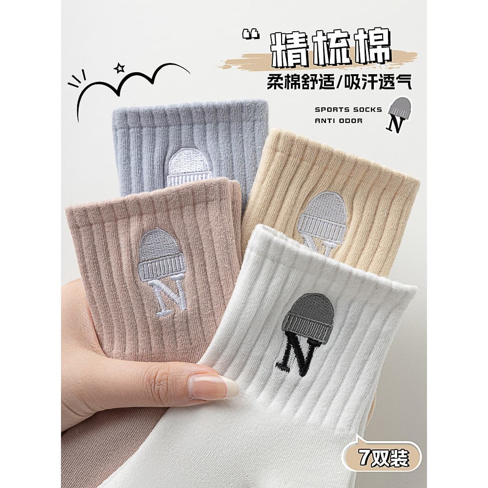 Zhejiang Zhu e meias femininas primavera outono estilo absorvente de suor respirável cor sólida meias de algodão verão m