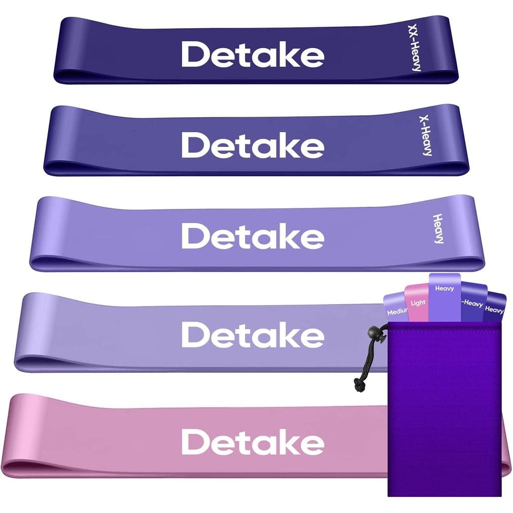 Faixas de resistência elásticas Detake, 5 níveis de resistência, 100% látex natural, faixas de resistência elásticas com