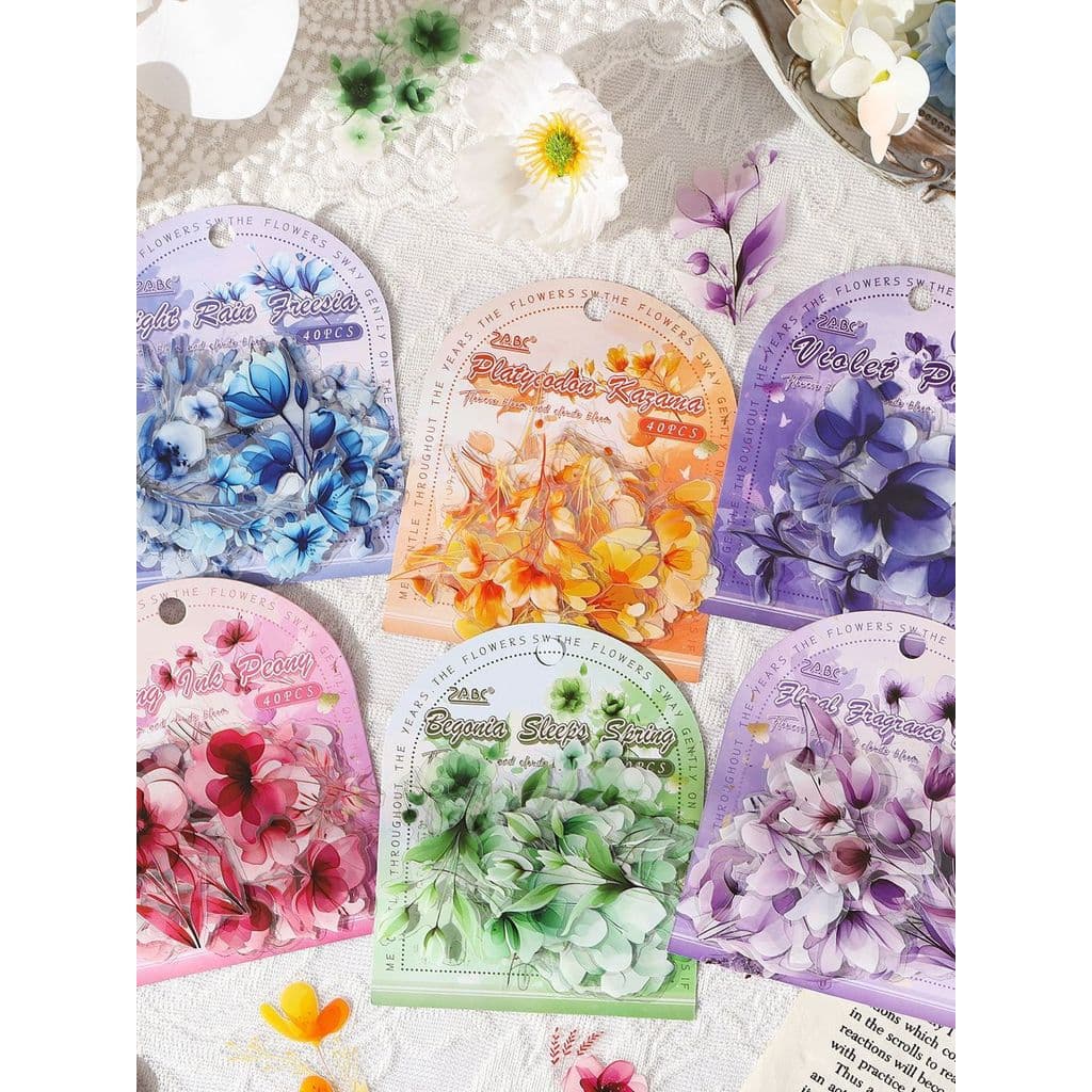 Adesivo transparente com tema de flor, aquarela criativa, animal de estimação, à prova d'água, pequena flor fresca, manu