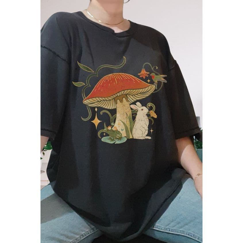 Camiseta Oversized Cogumelo Trap Rave Psicodelic Algodão Streetwear Fio 30.1
