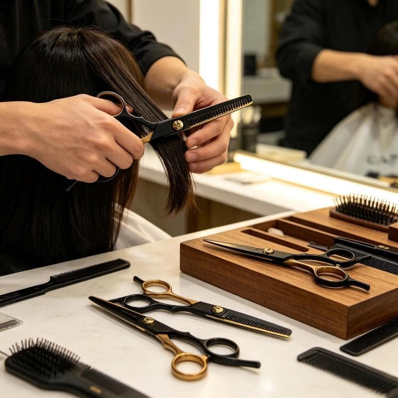 (WHDR) Tesoura De Desbaste Preta Dourada Conjunto Profissional De Corte De Cabelo Em Aço Inoxidável