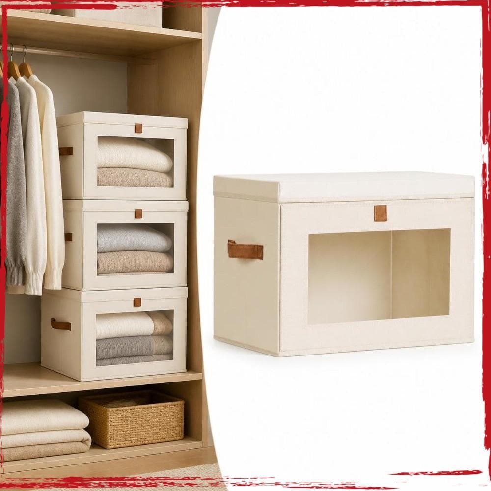 Caixa De Armazenamento De Guarda-Roupa , Com Alça , Pano Dobrável Empilhável , Janela Visível