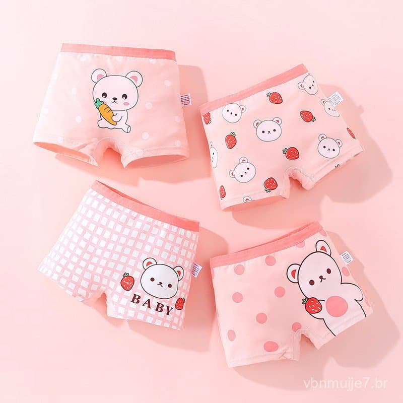 Calcinhas Boxer de Algodão Puro Antibacterianas e Respiráveis para Meninas, Estilo Cartoon, Venda Direta, Tendência