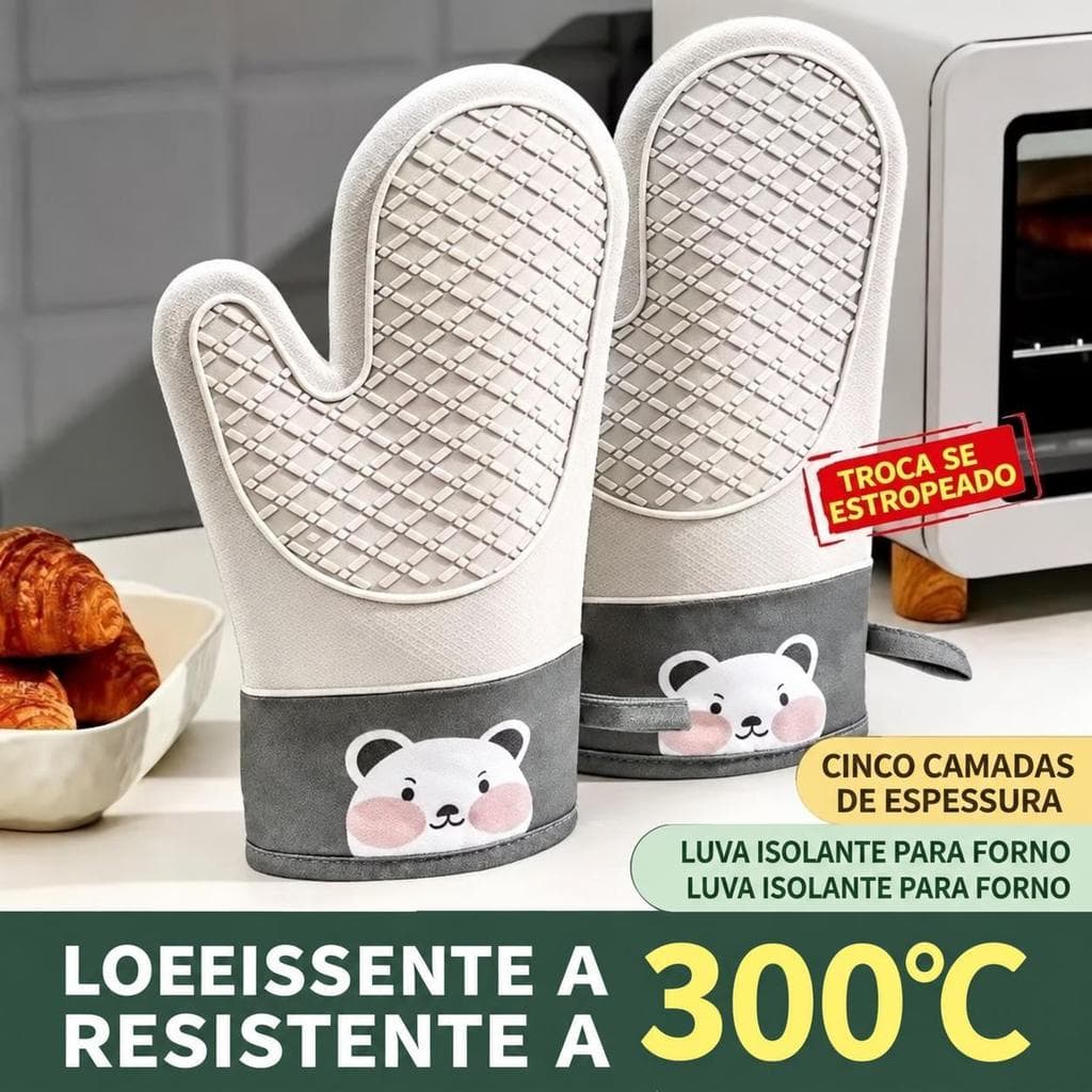 Par de Luvas de Forno de Silicone com Algodão, Resistentes ao Calor, Antiderrapantes e Impermeáveis