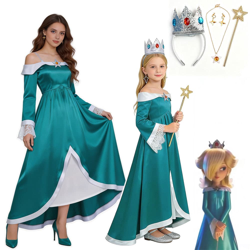 Cosplay Dress kids girls Costume Fantasia Earrings Crown Magic Set Game Role Play