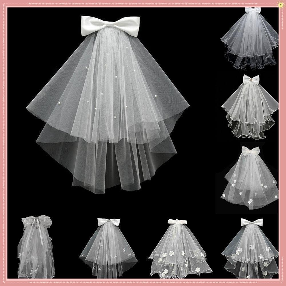 Véu De Noiva , Casamento Com Borda De Renda De Camada Dupla , Laço Branco Inchado Tule Feminino Para Festa