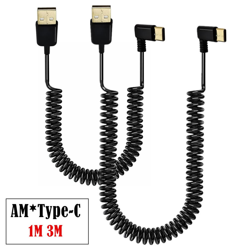 Cabo de mola USB-A para USB-C | Cabo de carregamento retrátil de cotovelo USB-A para USB-C | Transmissão USB2.0 | Adequa