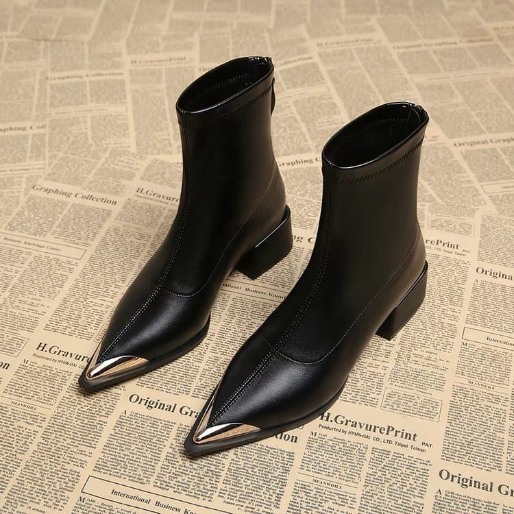 Senhoras apontou Toe meias volta zíper outono inverno botas de moda Casual