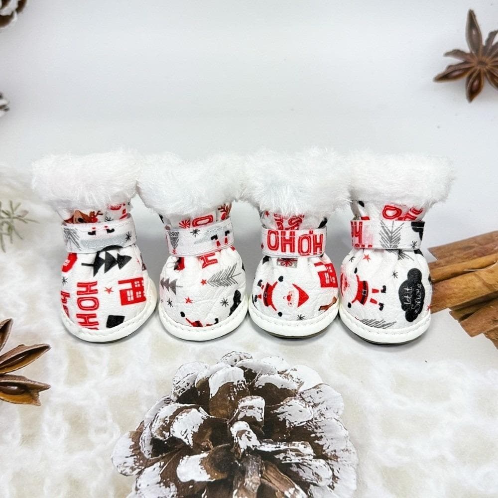 4 Peças Sapatos De Inverno Para Cães , Pelúcia Animais De Estimação De Natal , Calçados Antiderrapantes E Gatos