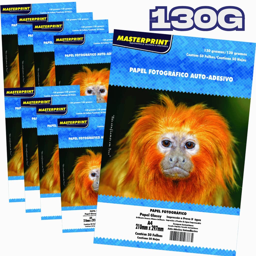 Papel Fotografico Foto Glossy Auto Adesivo 130g Masterprint 50 / 200 Folhas Impressão Branco A4 À Prova Dágua
