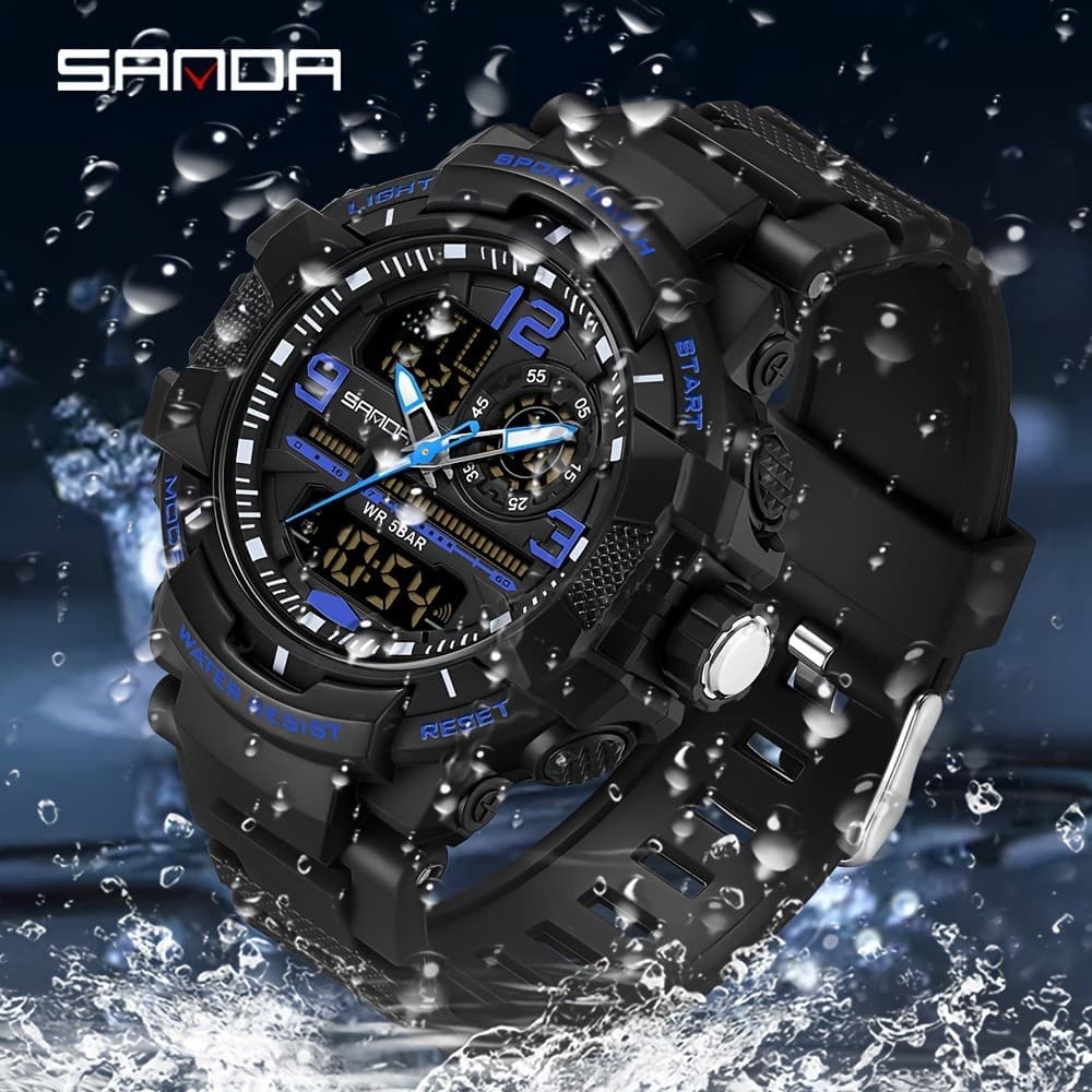 SANDA Marca Relógio Masculino Esportes Ao Ar Livre Relógio Multifuncional LED Digital Calendário Luminoso Relógio Cronóg