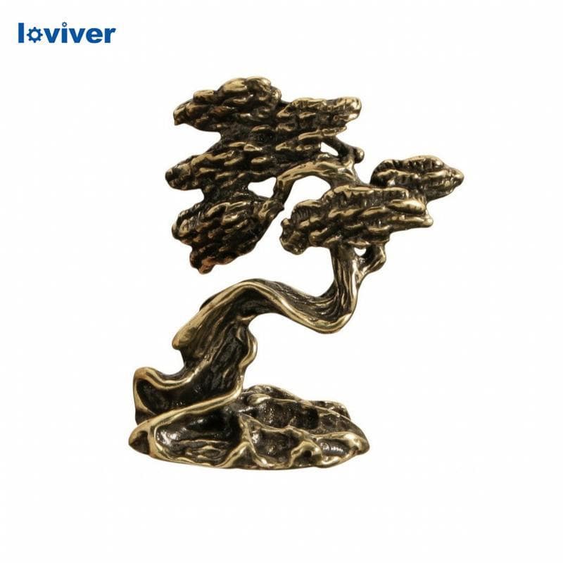 Estatueta De Árvore Perene De Latão Escultura Decorativa Com Base Semelhante A Rocha Compacta Pequena Para Colecionadore