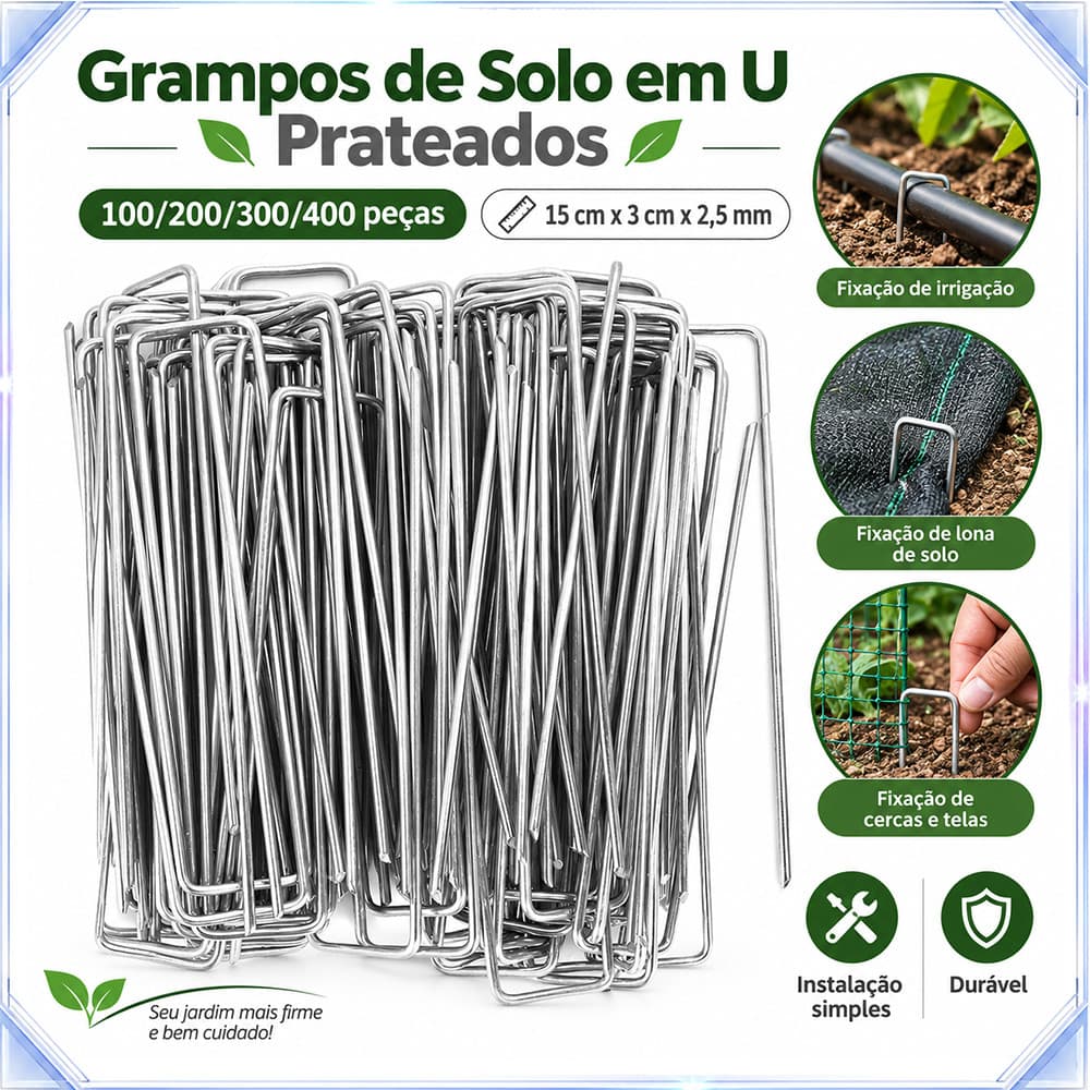 100/200/300/400 Pregos de piso em forma de U prateados 15cmX3cmX2.5mm Fácil instalação durável