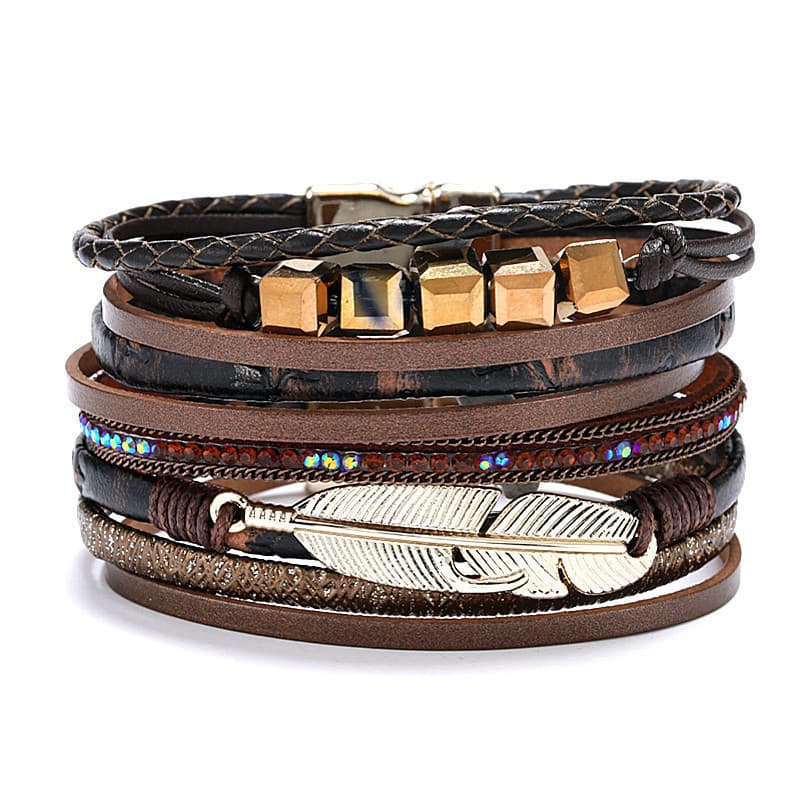 Pulseira feminina de alta qualidade feita à mão em couro boêmio pulseira magnética