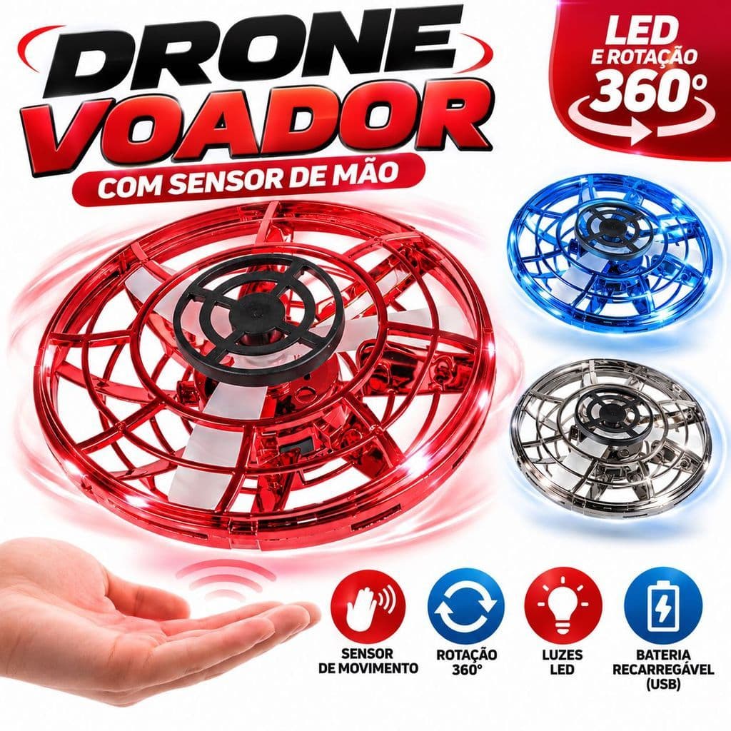 Mini Drone Infantil Voador Brinquedo Interativo com Sensor Luz e Recarga USB