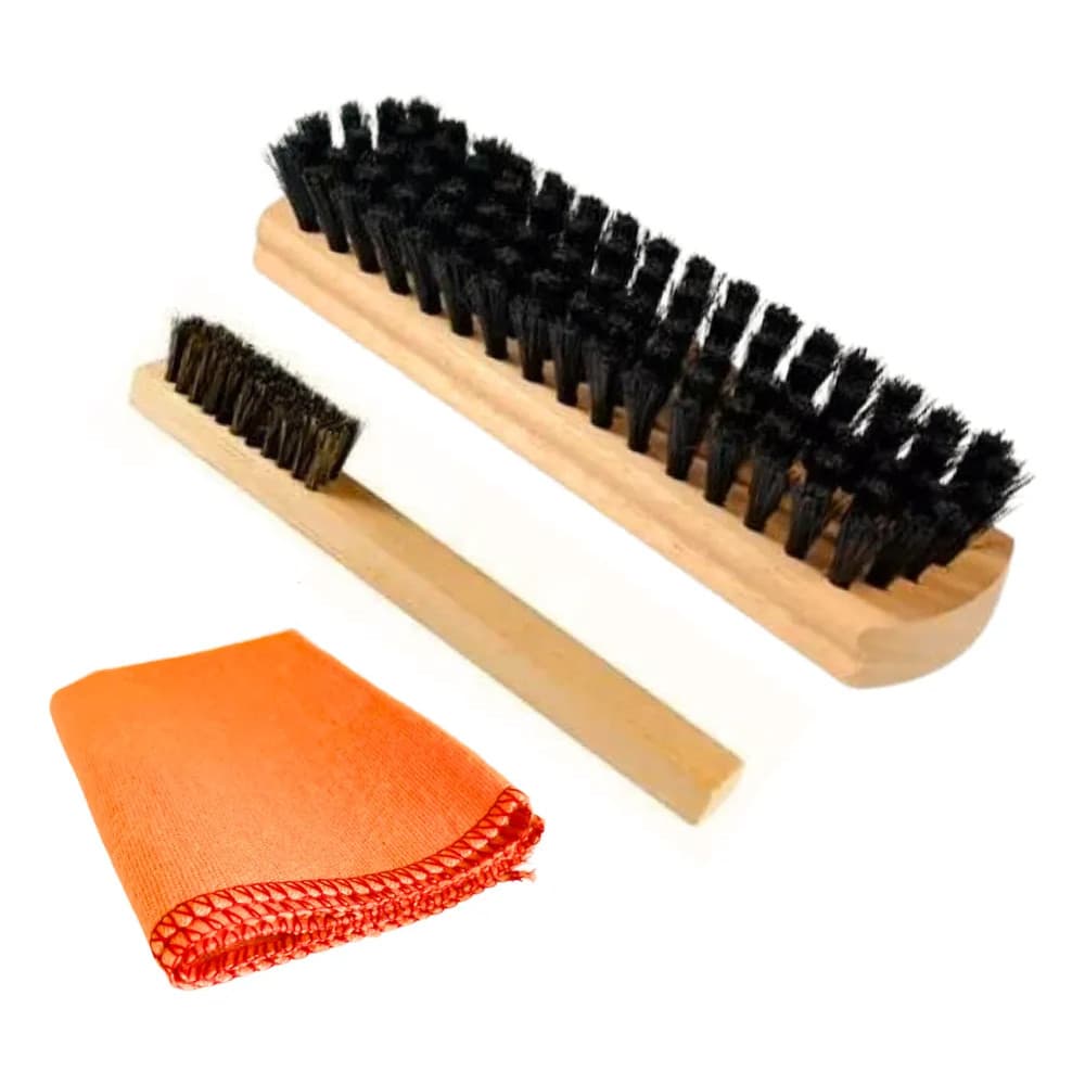 2x Kit Engraxar Sapato Couro, 2 Escovas e Flanela para Brilh