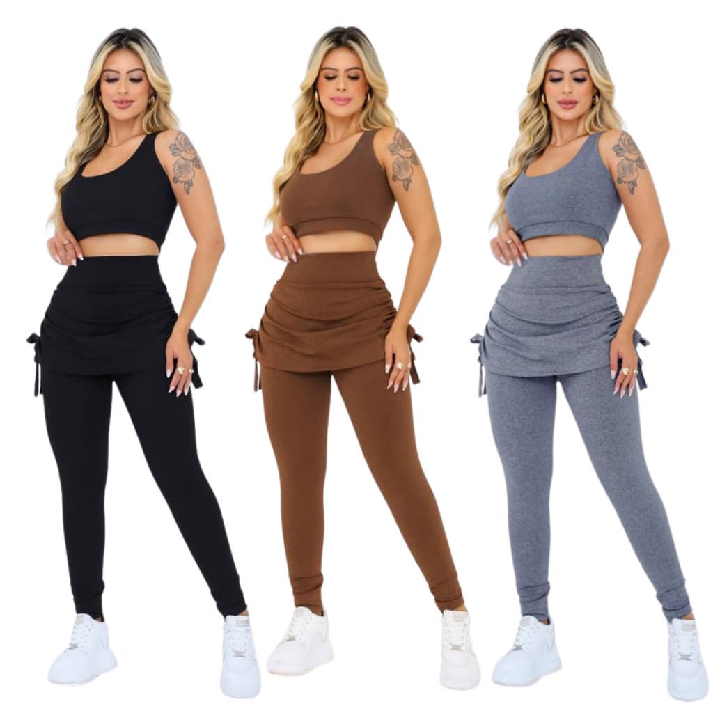 Kit 3 Conjuntos Fitness Top e Leg Tapa Bumbum Academia Femininas Confortável Zero transparencia
