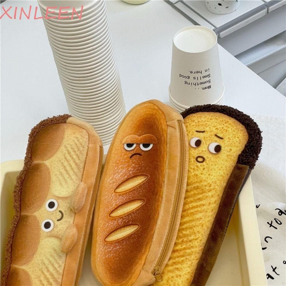 XINLEEN Estojo Para Lápis Torrado De Pão , Caixa De Caneta , Macio Kawaii De Grande Capacidade