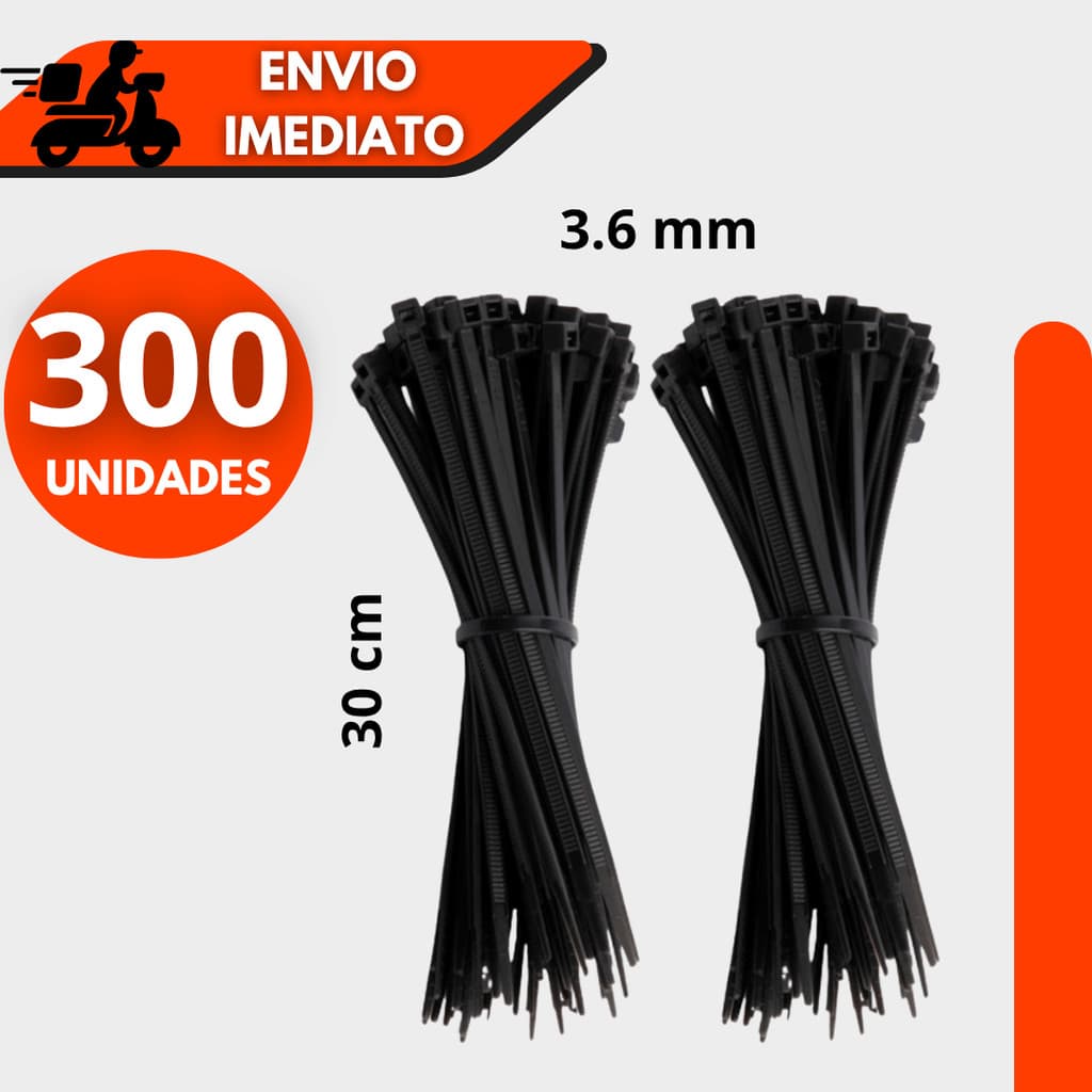 Kit 100/200/300 Abraçadeiras Nylon Enforca Gato Cinta Plástica 30cm x 3,6mm Preta