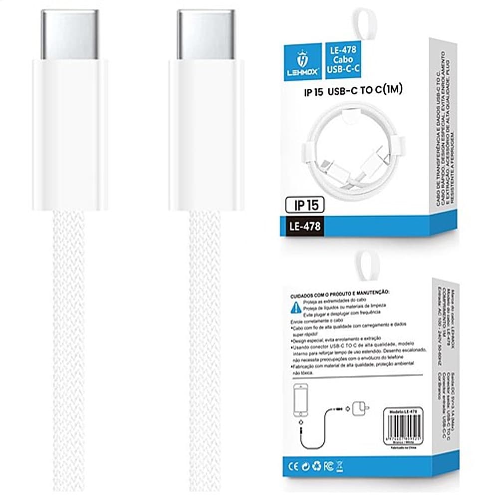 Cabo Usb Type-C para Type-C 1 Metro Lehmox - LE-478C-C