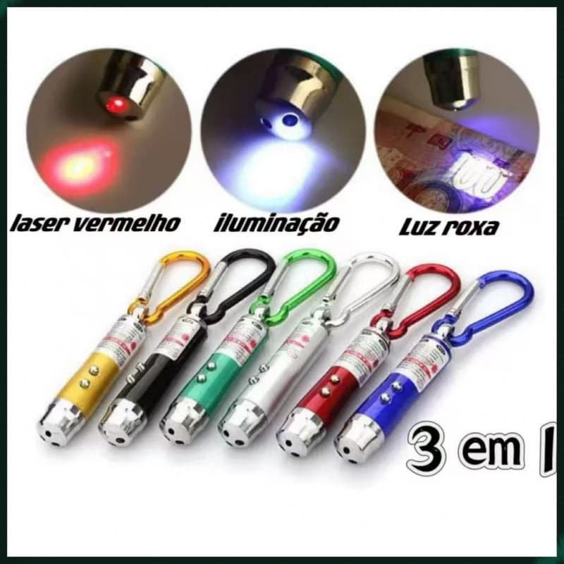 Kit de 12/24 Chaveiros Laser 3 em 1 - Com Função UV para Detectar Notas Falsas e Divertir Gatos