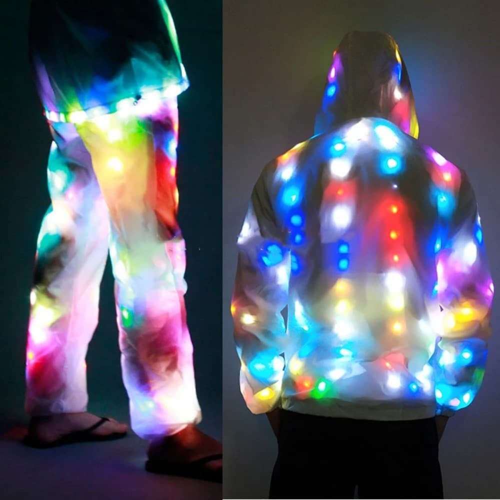 Dança Led Crescente Iluminação Robô Ternos Colorido Luminoso Traje Roupas Com Calças Casal Conjunto Evento Festa Suppli