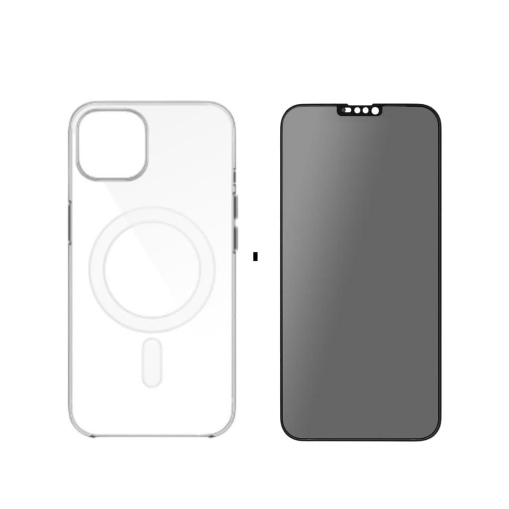 Kit Capa MagSafe + Película Vidro Privacidade iPhone 11 12 13 14 15 16 Pro Max - ABM