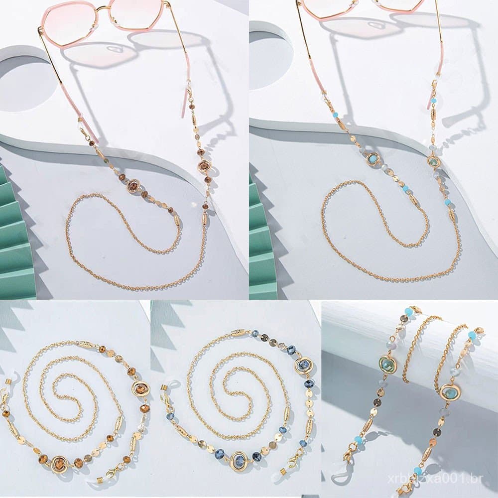 Corrente de Óculos com Strass, Metal Pendurado no Pescoço, Antiderrapante, Antiperda, Suporte para Óculos de Sol, Não Ca