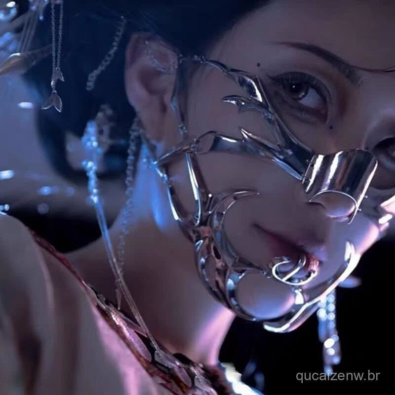 Máscaras De Metal Cyberpunk Queixo Nariz Para Mulheres Homens Unissex Cosplay Acessórios Faciais De Halloween