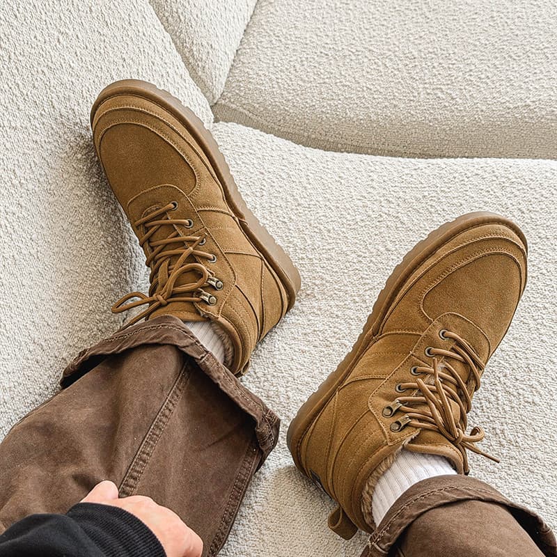 Botas de neve masculinas inverno velo-velo quente antiderrapante de alta qualidade sapatos de pão de couro genuíno botas
