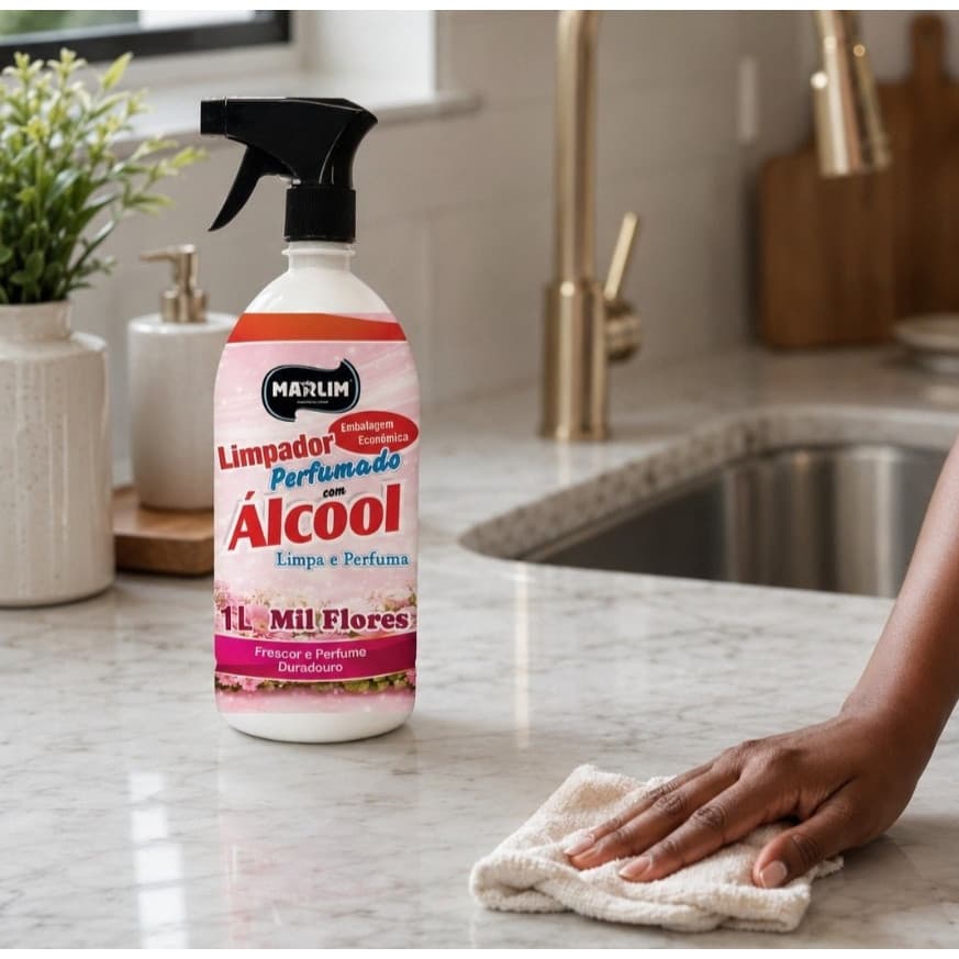 Limpador com Álcool 1L Perfumado Mil Flores Spray Multiuso Limpa Perfuma Cozinha Banheiro Casa