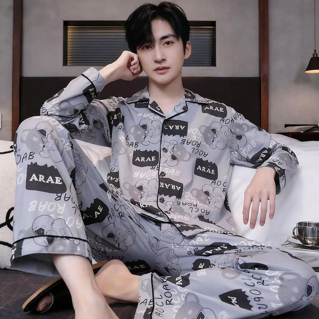 Pijamas masculinos para casa, estilo primavera outono, tamanho grande, estilo quatro estações, calças de manga comprida,