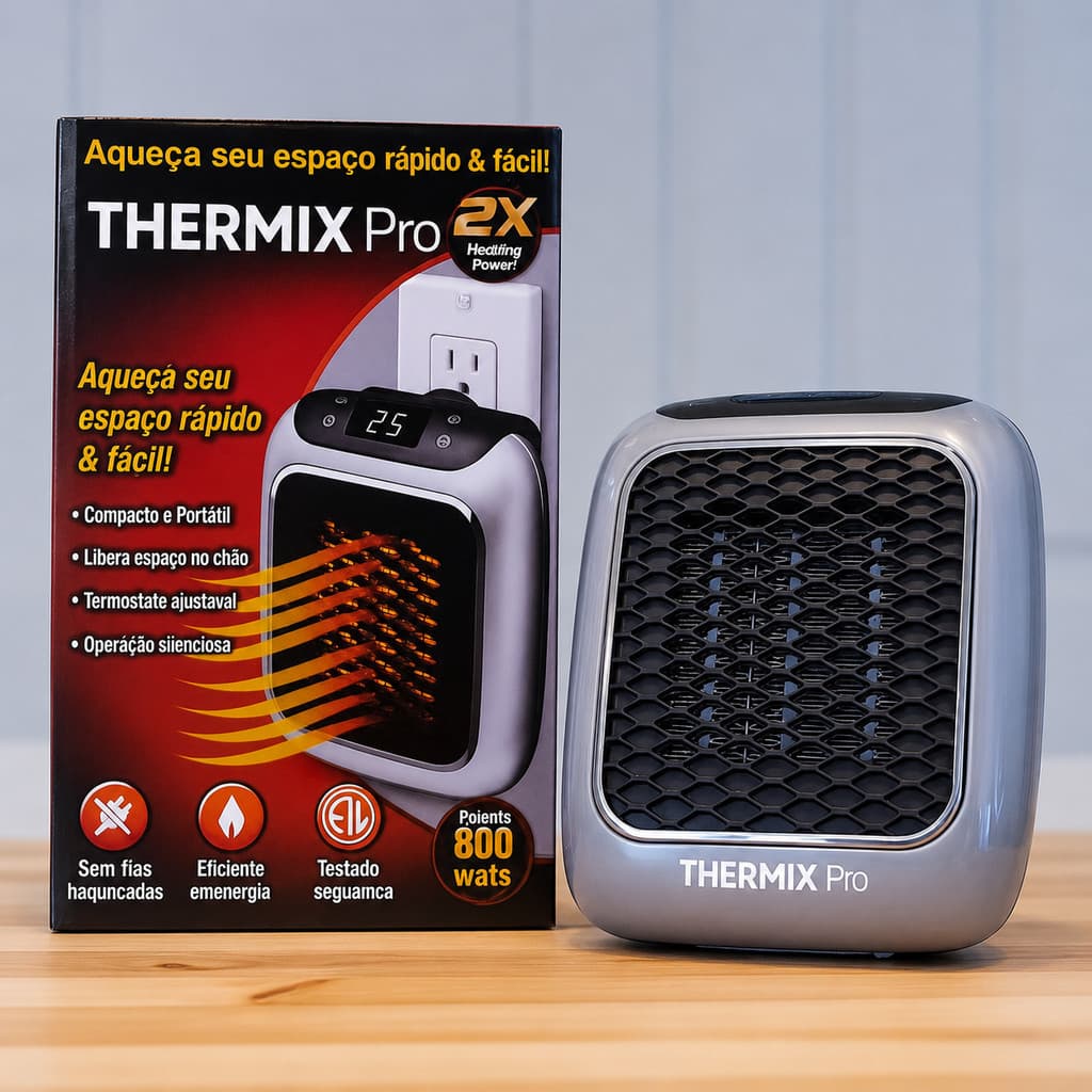 SUPER MINI AQUECEDOR PORTÁTIL THERMIX PRO 800W  – Compacto, Silencioso e Econômico