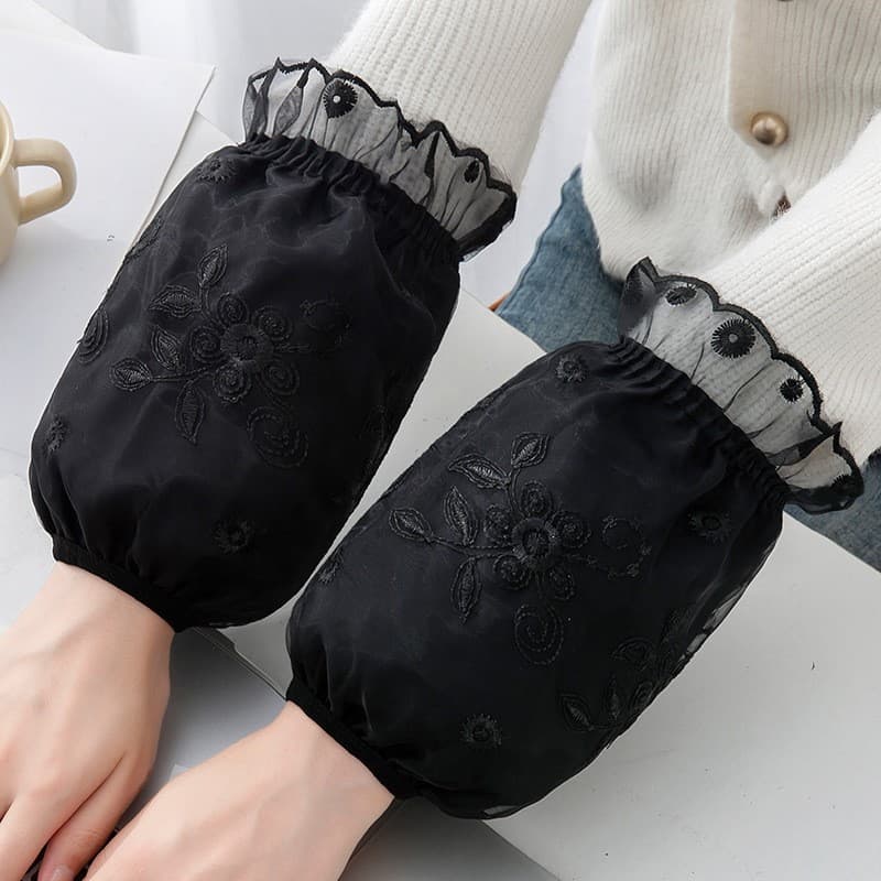 Manga de renda feminina curta preta jaqueta manga especial trabalho escritório manga inverno Anti-sujeira punhos proteto