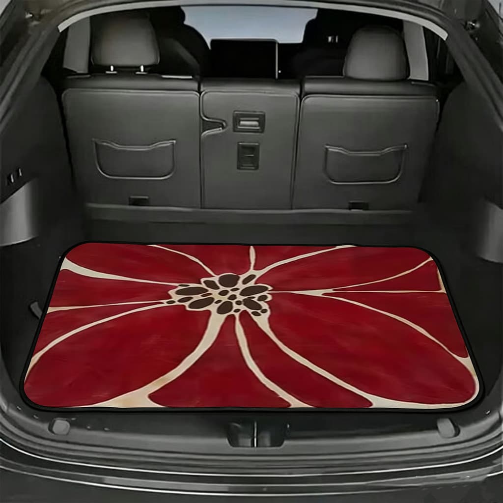 Conjunto de 1 peça de tapete de porta-malas de carro, plano 2D, tapete de porta-malas de carro vermelho com padrão de fl