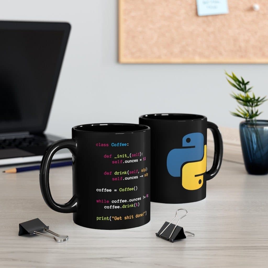 Programador engenheiro Python preto xícara de café presente caneca de cerâmica copo de água copo preto copo de água