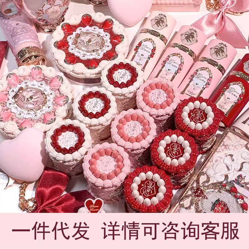 Flower Knows Strawberry Cupid Lip Cream Lip Glaze Liquid Blush Facial Palette, grandes quantidades disponíveis para nego