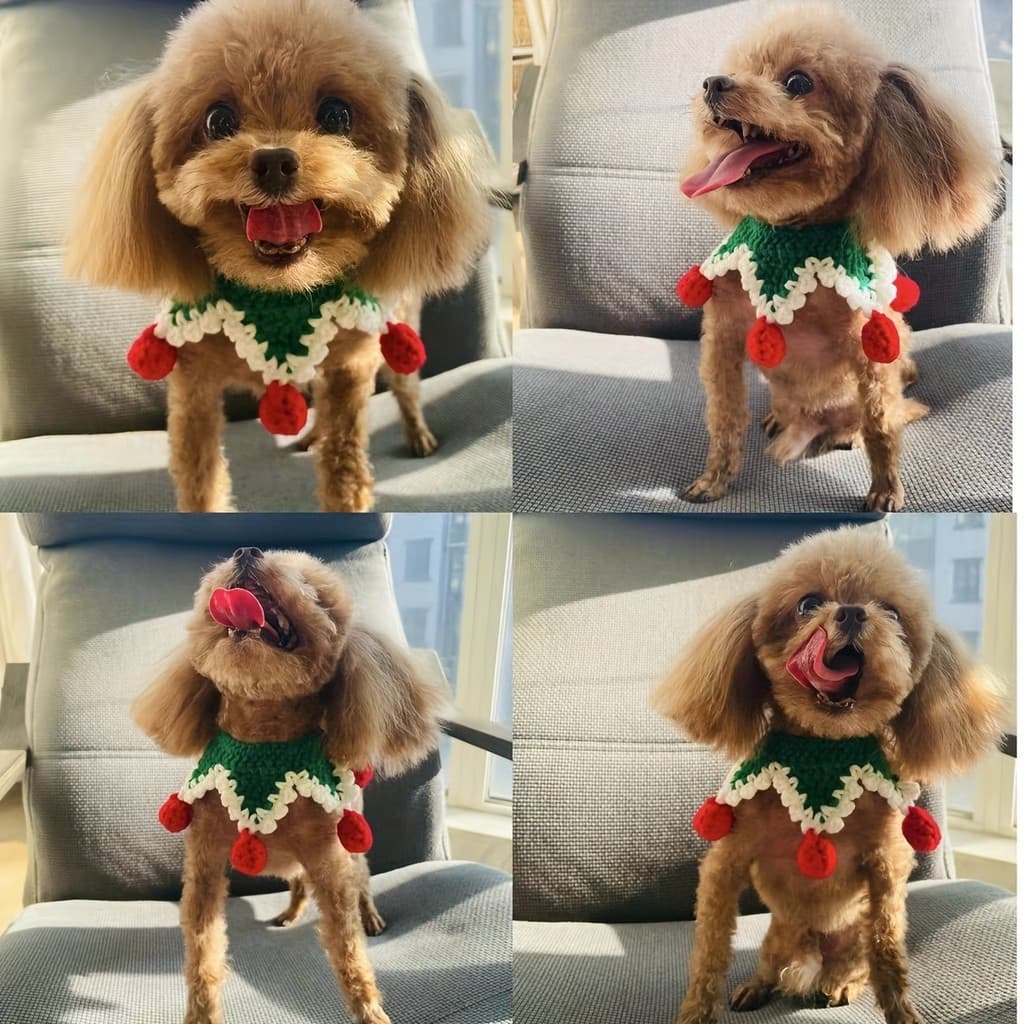 Coleira De Malha Artesanal De Natal Para Cães E Gatos-Lenço Toalha De Baba Conjunto De Acessórios De Ano Novo DZCI