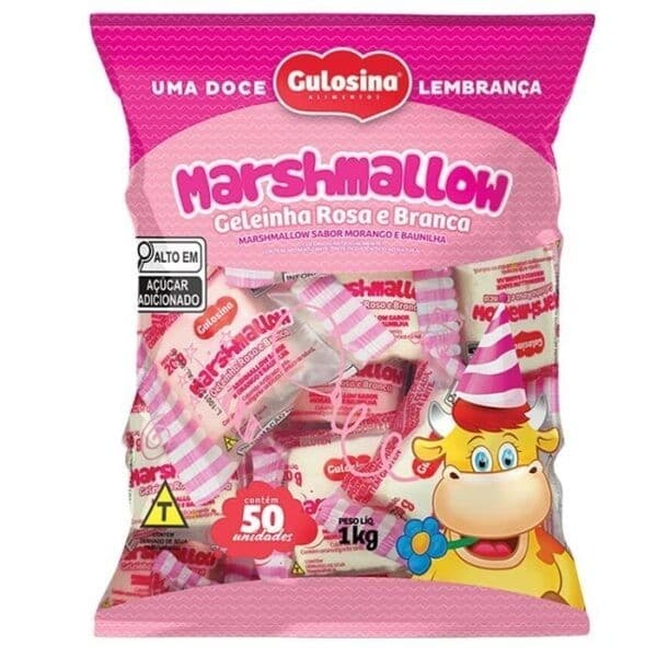 Marshmallow Geleinha Branco e Rosa Gulosina 50 Unidades 20g | Geleia de Mocoto