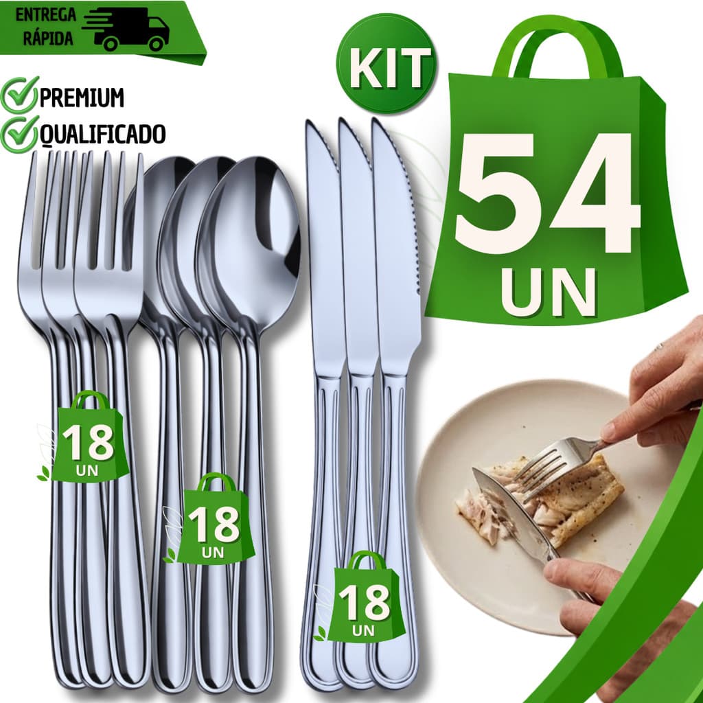 Jogo Maravilhoso de Faqueiro Garfo Faca Colher Aço Inox Casa Cozinha Talher Para Bar Restaurante Buffet Festas Eventos