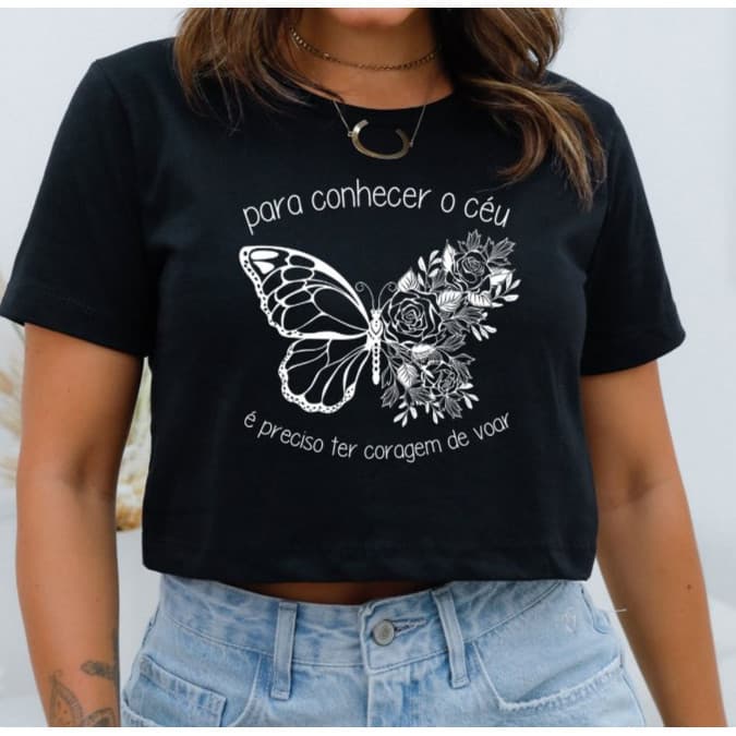 Cropped Feminino Borboleta Para Conhecer o Céu